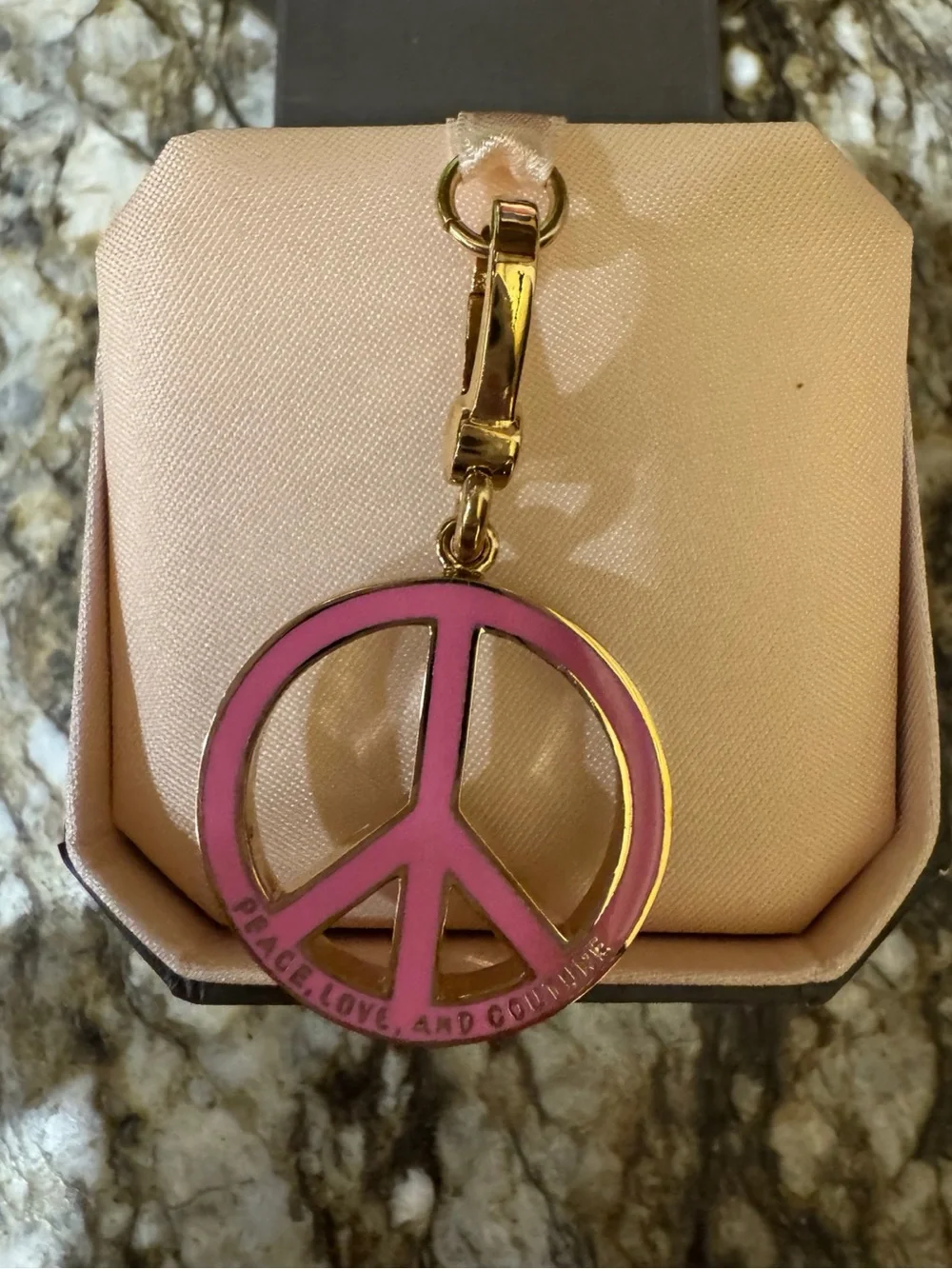 Juicy Couture Rhinestone Peace Sign Charm Gold Tone Pink Enamel Y2K Charm NWT